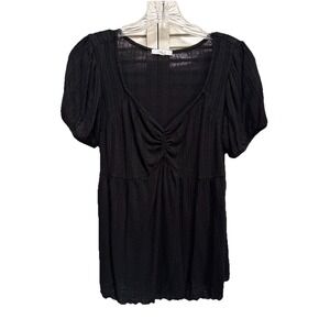 Maurices Black‎ Short Puff Sleeve Sweetheart Neck Size Small Ruffle Soft